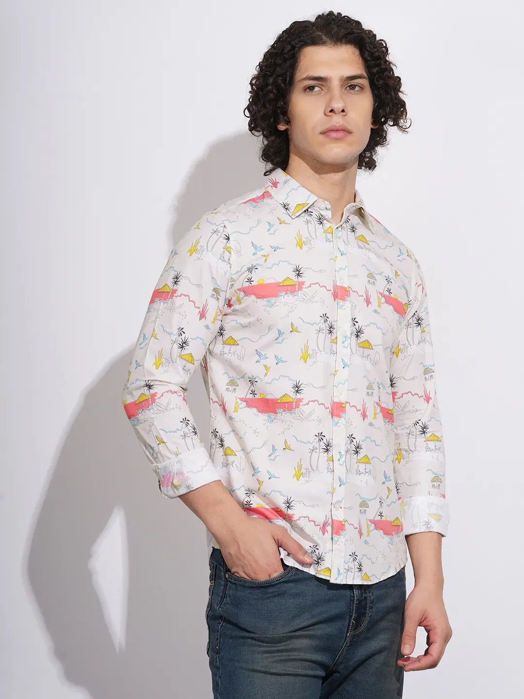 Cream Slim Fit Regular Collar Men's Shirt by Being Human Clothing - Image 2