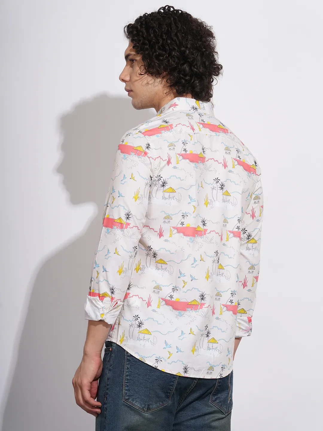 Cream Slim Fit Regular Collar Men's Shirt by Being Human Clothing - Image 3
