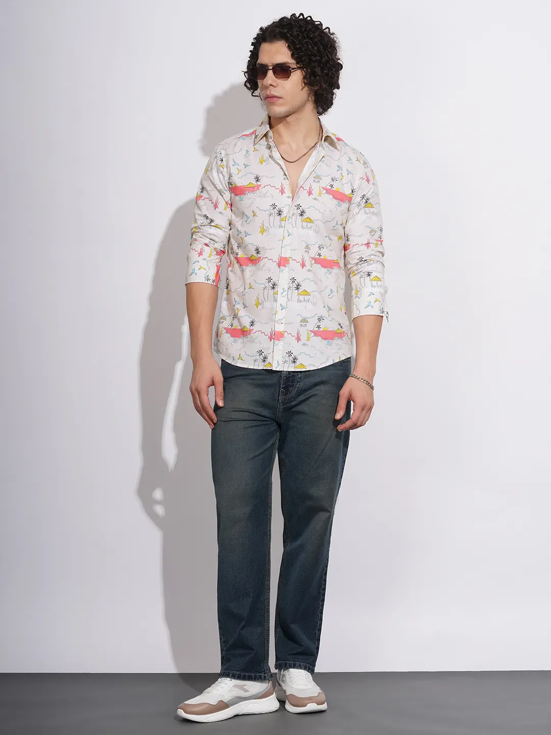 Cream Slim Fit Regular Collar Men's Shirt by Being Human Clothing - Image 4