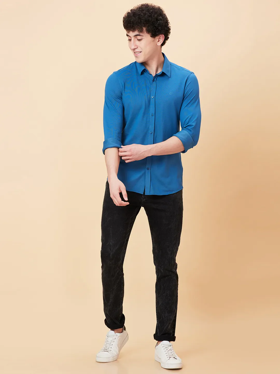 Blue Slim Fit Regular Collar Men's Shirt by Being Human Clothing - Image 2