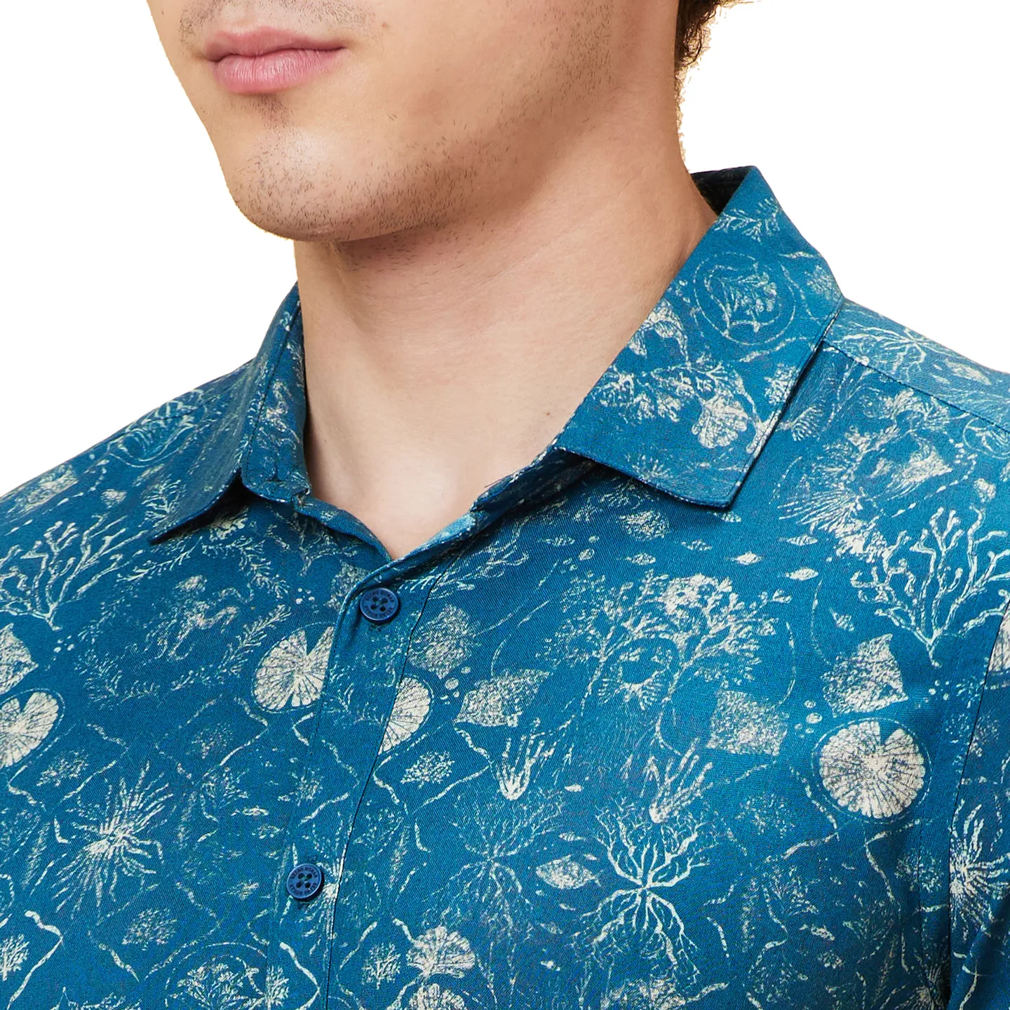 Blue Slim Straight Fit Regular Collar Short Sleeves Men's Shirt by Being Human Clothing - Image 2