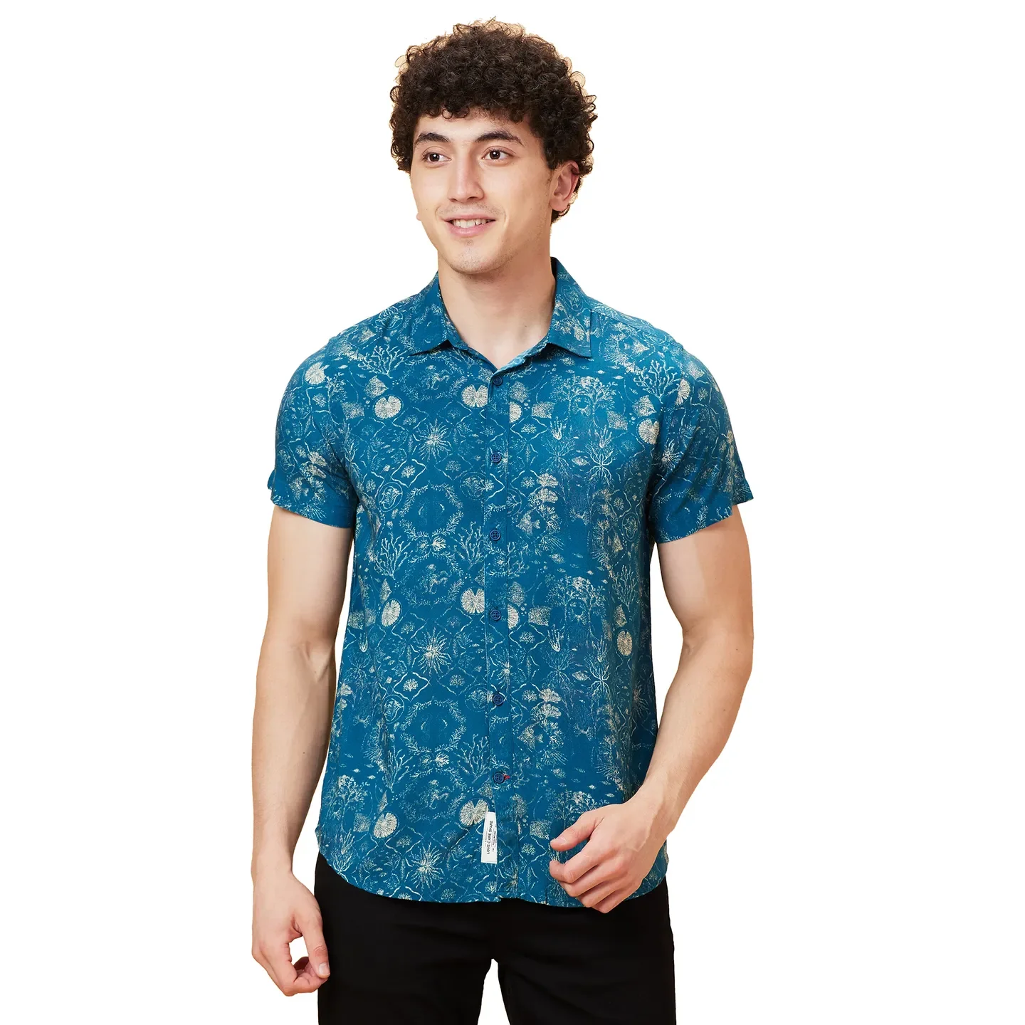 Blue Slim Straight Fit Regular Collar Short Sleeves Men's Shirt by Being Human Clothing - Image 6