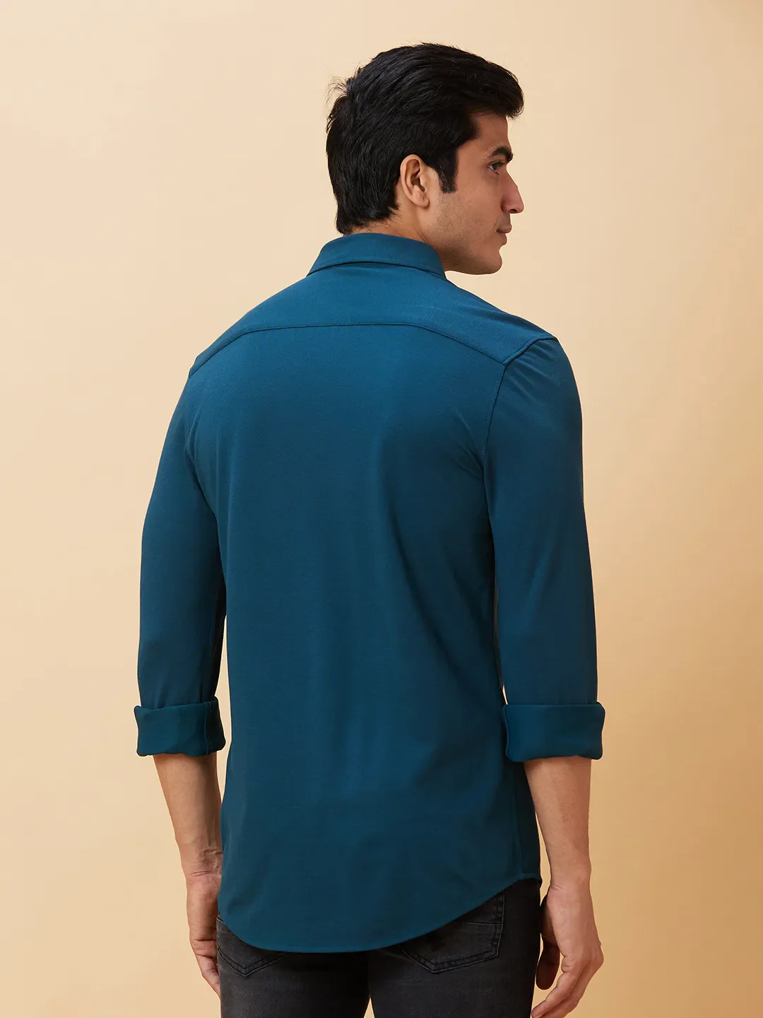 Teal Slim Fit Regular Collar Men's Shirt by Being Human Clothing - Image 3