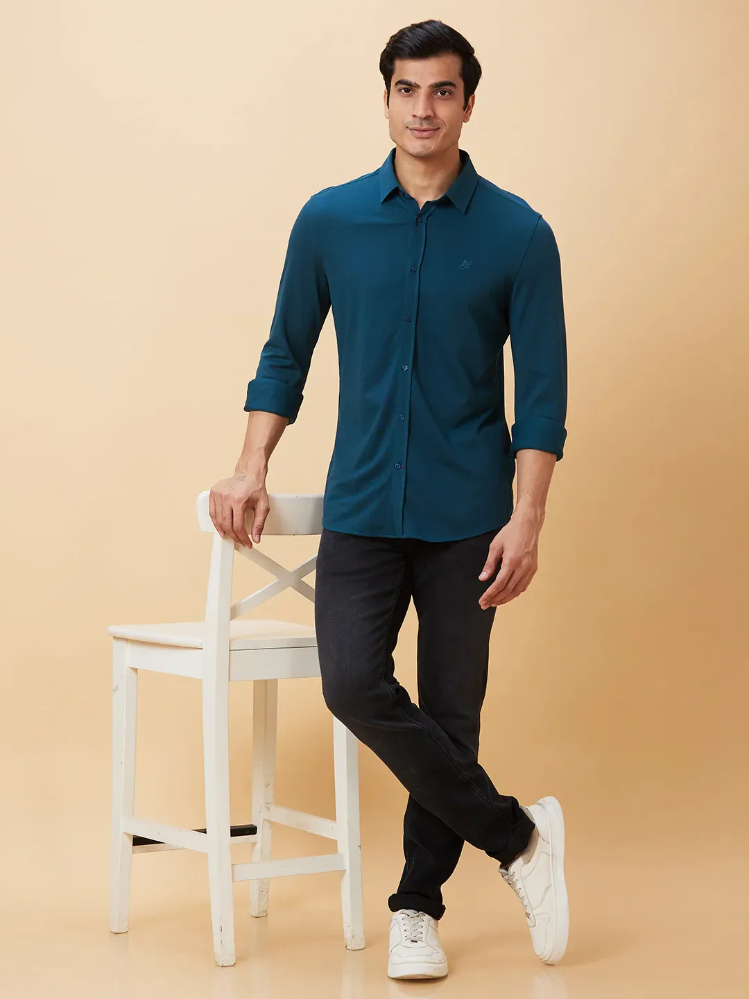 Teal Slim Fit Regular Collar Men's Shirt by Being Human Clothing - Image 6