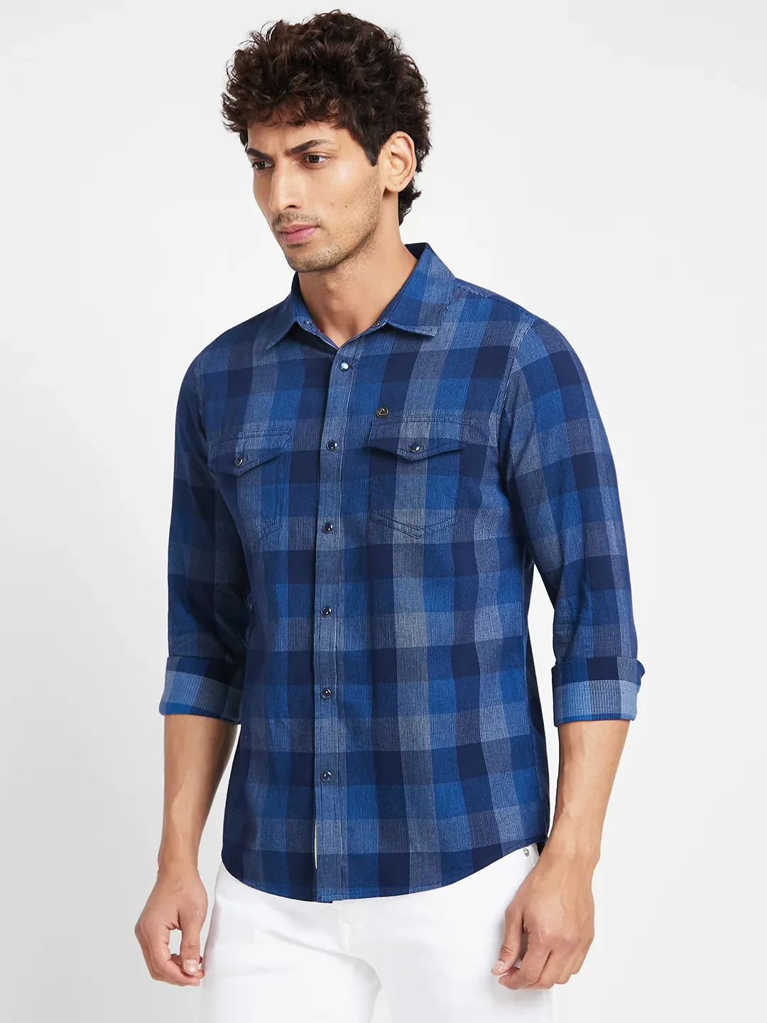 Blue Slim Straight Fit Regular Collar Long Sleeves Men's Shirt by Being Human Clothing - Image 2