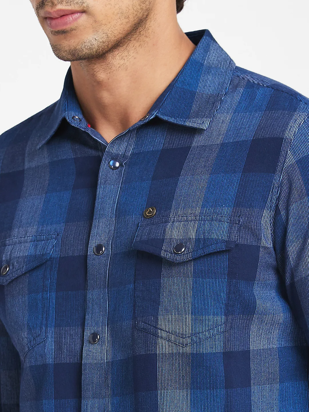Blue Slim Straight Fit Regular Collar Long Sleeves Men's Shirt by Being Human Clothing - Image 4
