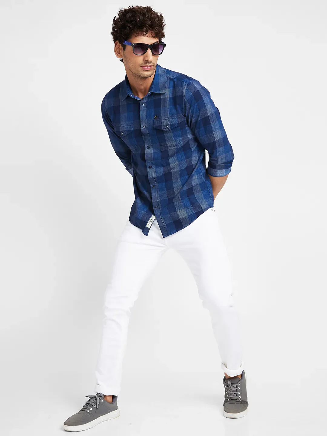 Blue Slim Straight Fit Regular Collar Long Sleeves Men's Shirt by Being Human Clothing - Image 6