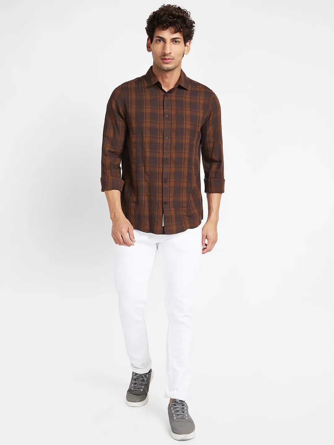 Brown Slim Fit Regular Collar Men's Shirt by Being Human Clothing - Image 2