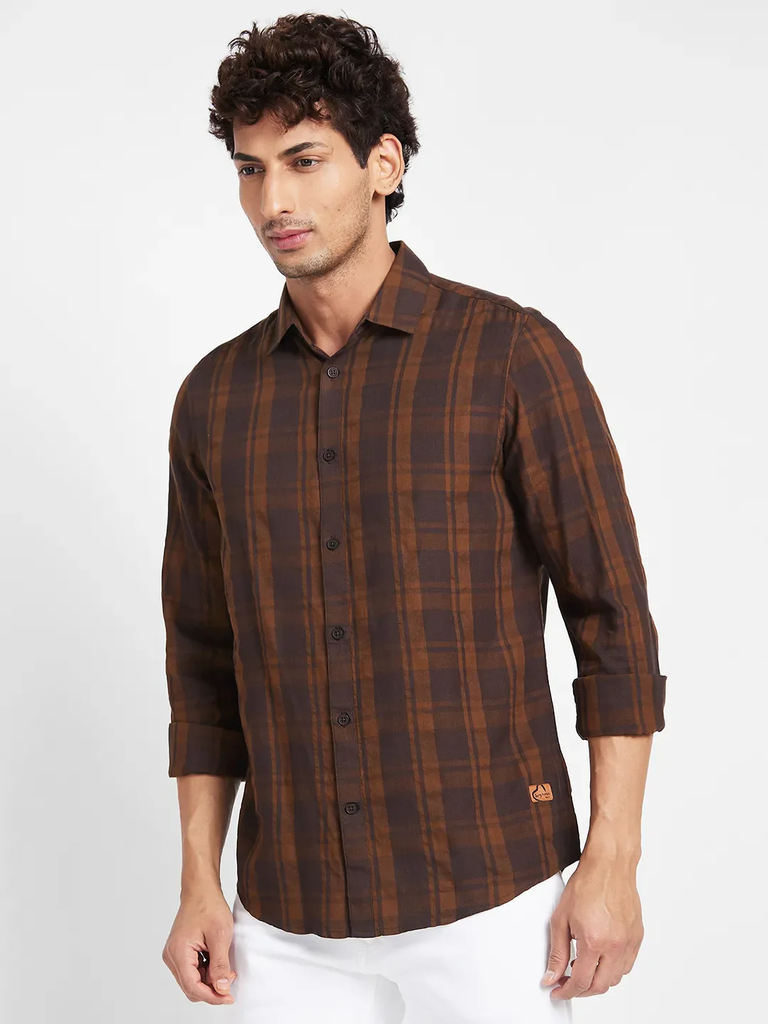 Brown Slim Fit Regular Collar Men's Shirt by Being Human Clothing - Image 3
