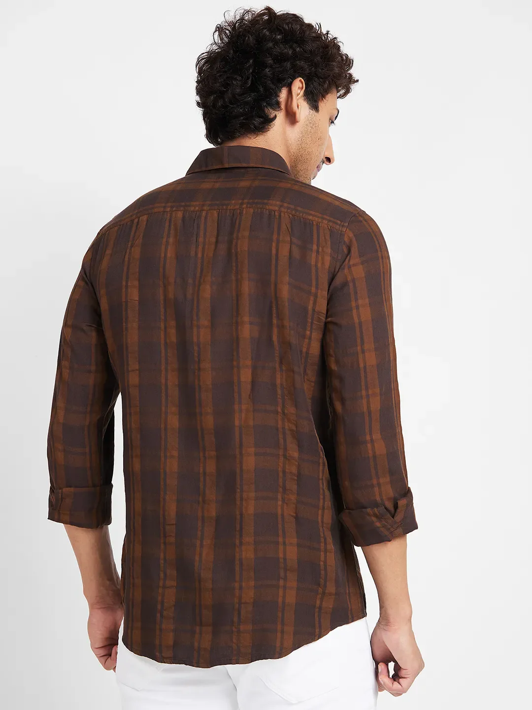 Brown Slim Fit Regular Collar Men's Shirt by Being Human Clothing - Image 4