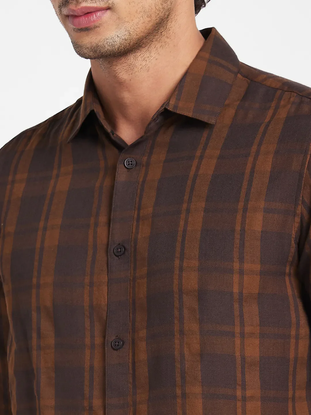 Brown Slim Fit Regular Collar Men's Shirt by Being Human Clothing - Image 5