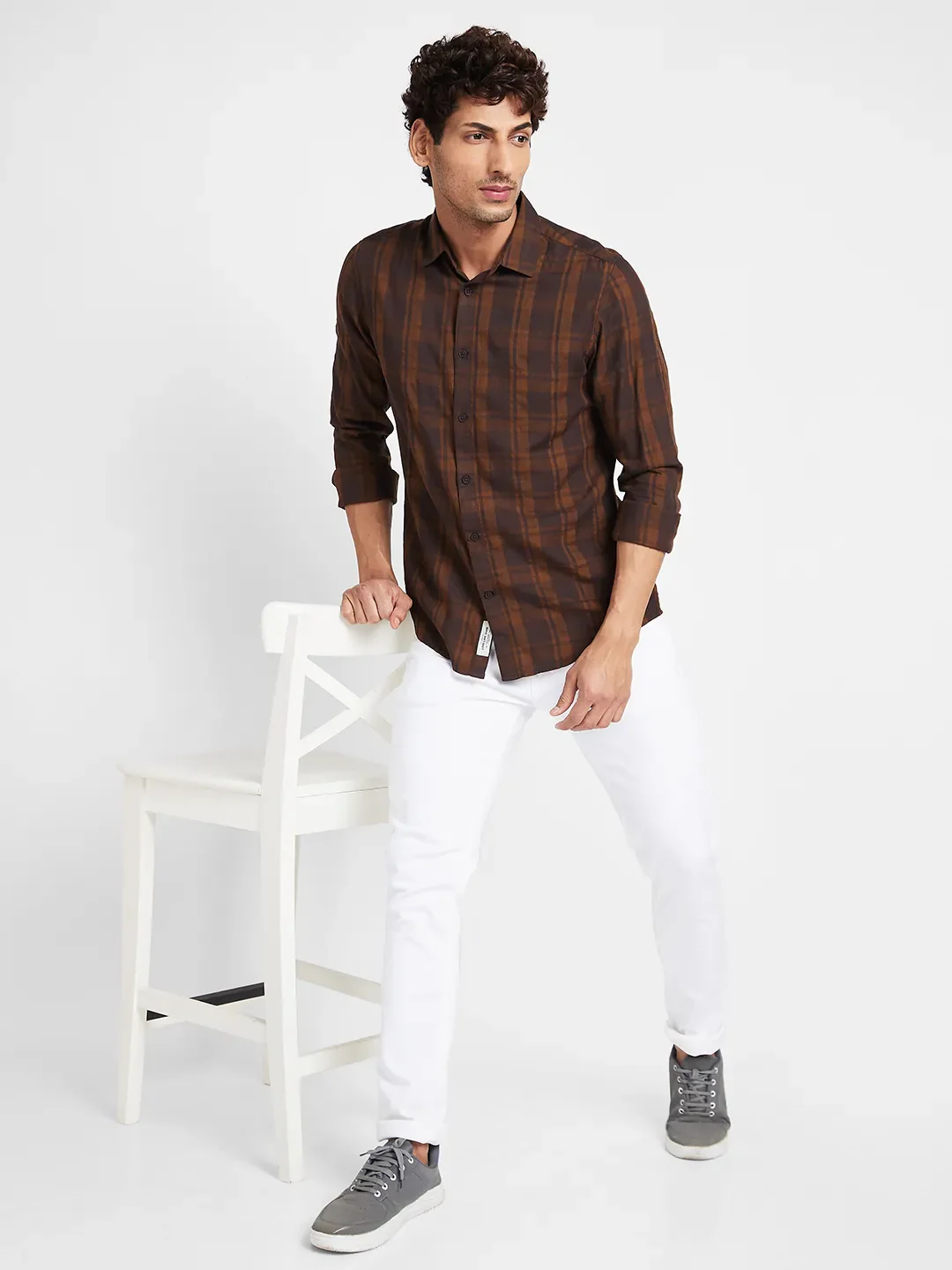 Brown Slim Fit Regular Collar Men's Shirt by Being Human Clothing - Image 6