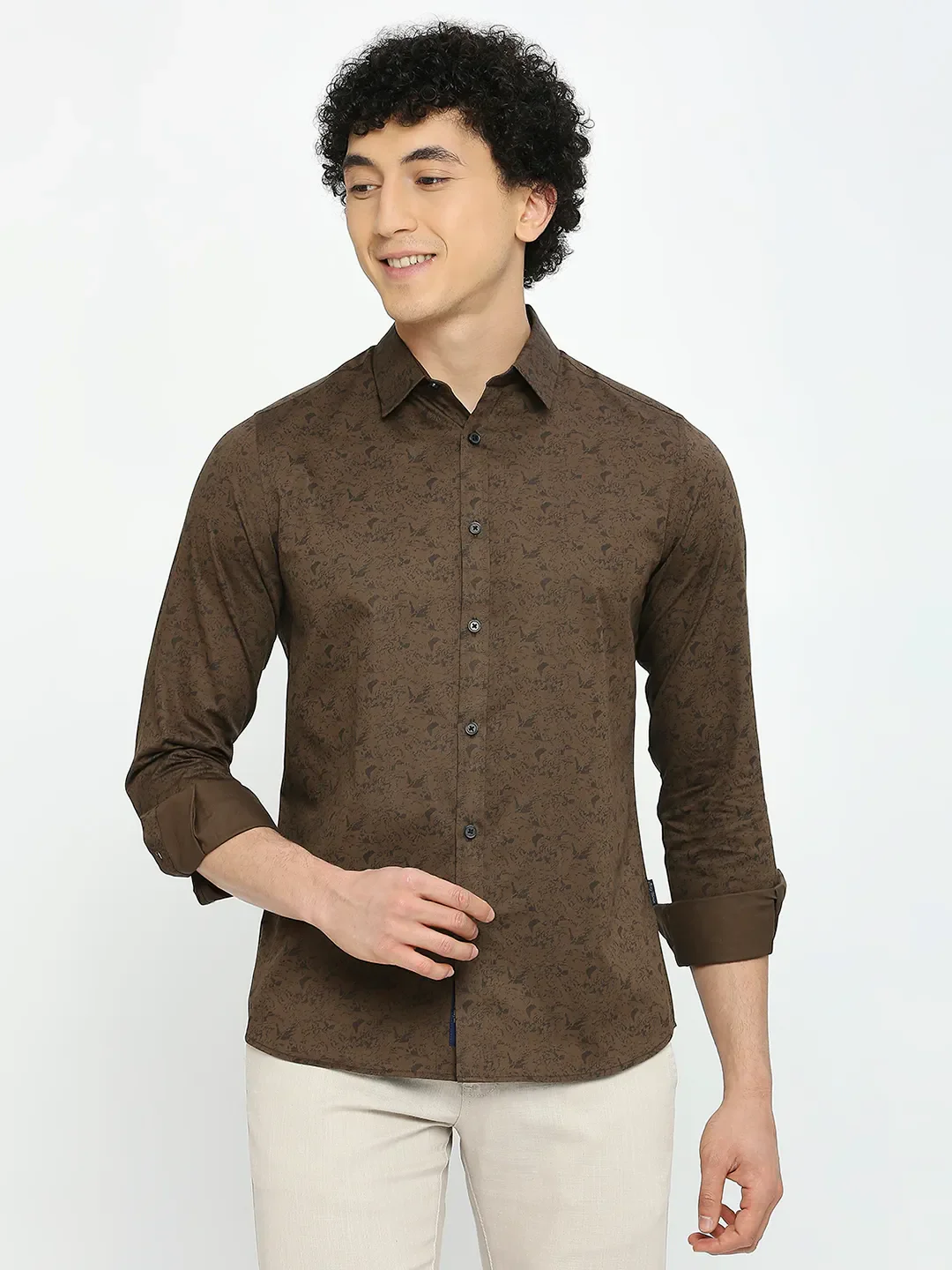 Brown Slim Straight Fit Regular Collar Long Sleeves Men's Shirt by Being Human Clothing