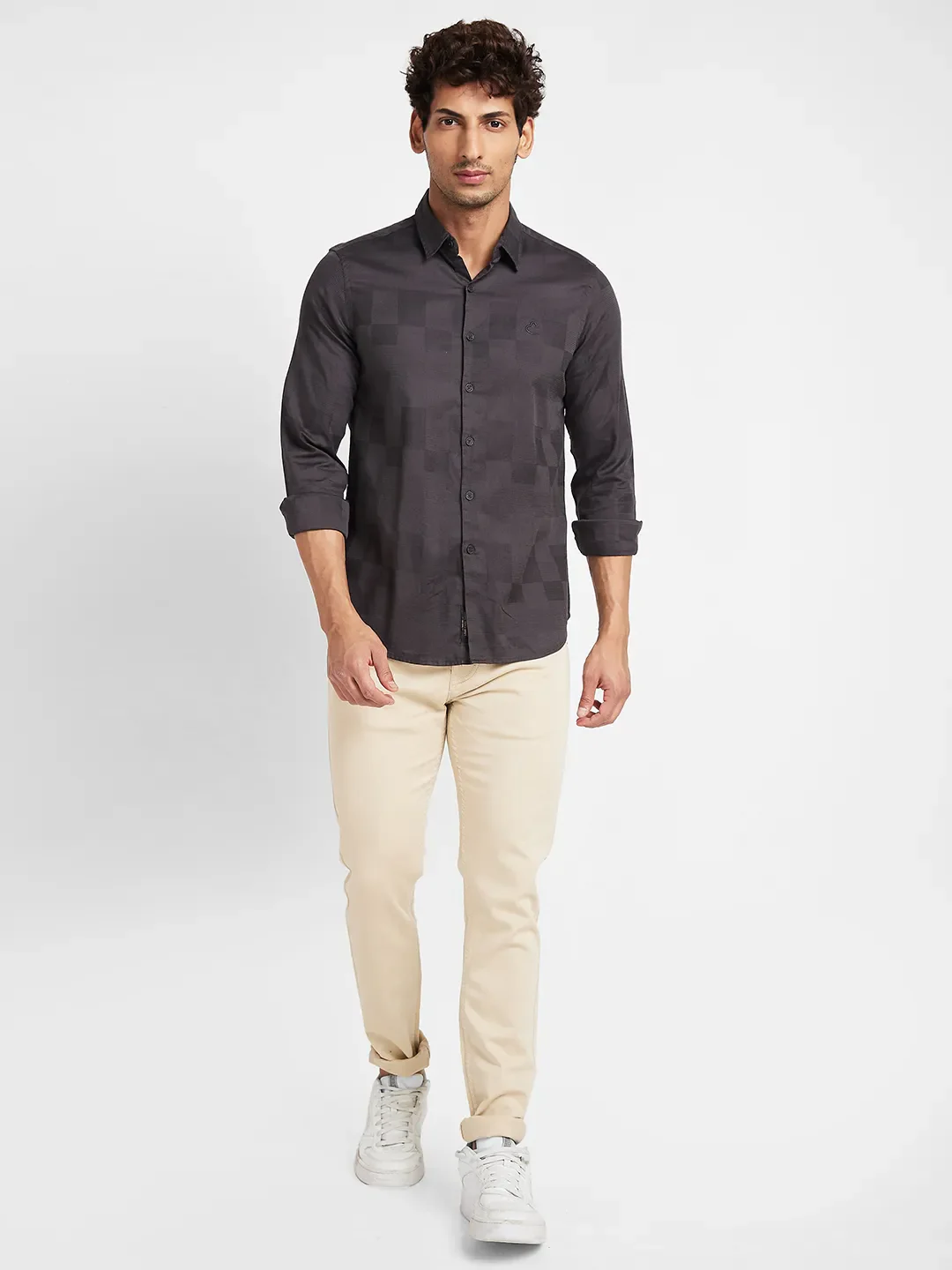 Brown Slim Straight Fit Regular Collar Long Sleeves Men's Shirt by Being Human Clothing - Image 2