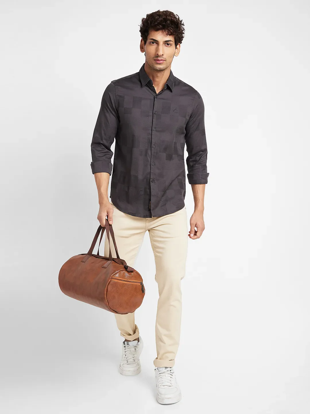 Brown Slim Straight Fit Regular Collar Long Sleeves Men's Shirt by Being Human Clothing - Image 6