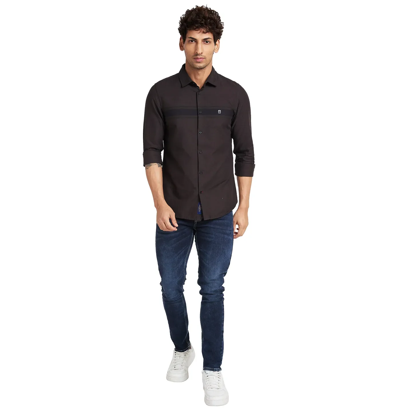 Brown Slim Straight Fit Regular Collar Long Sleeves Men's Shirt by Being Human Clothing - Image 2