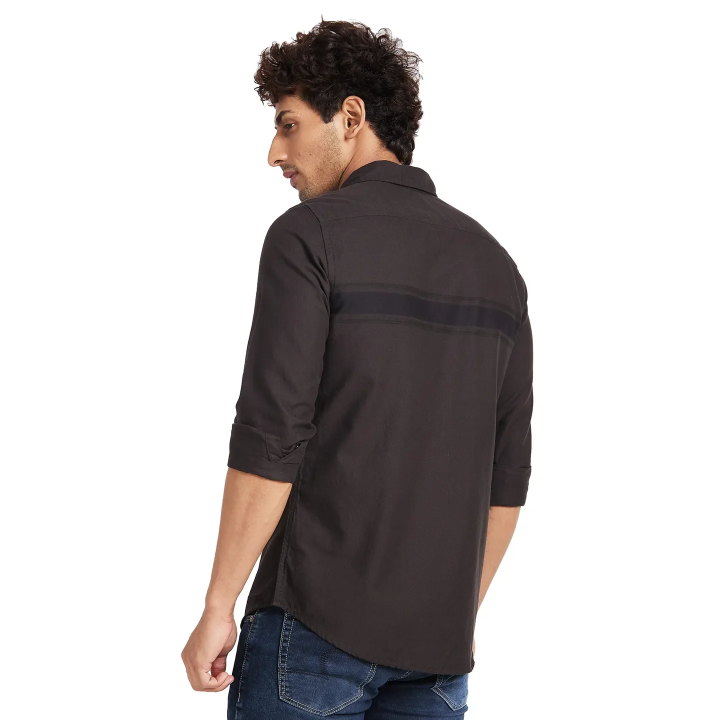 Brown Slim Straight Fit Regular Collar Long Sleeves Men's Shirt by Being Human Clothing - Image 4