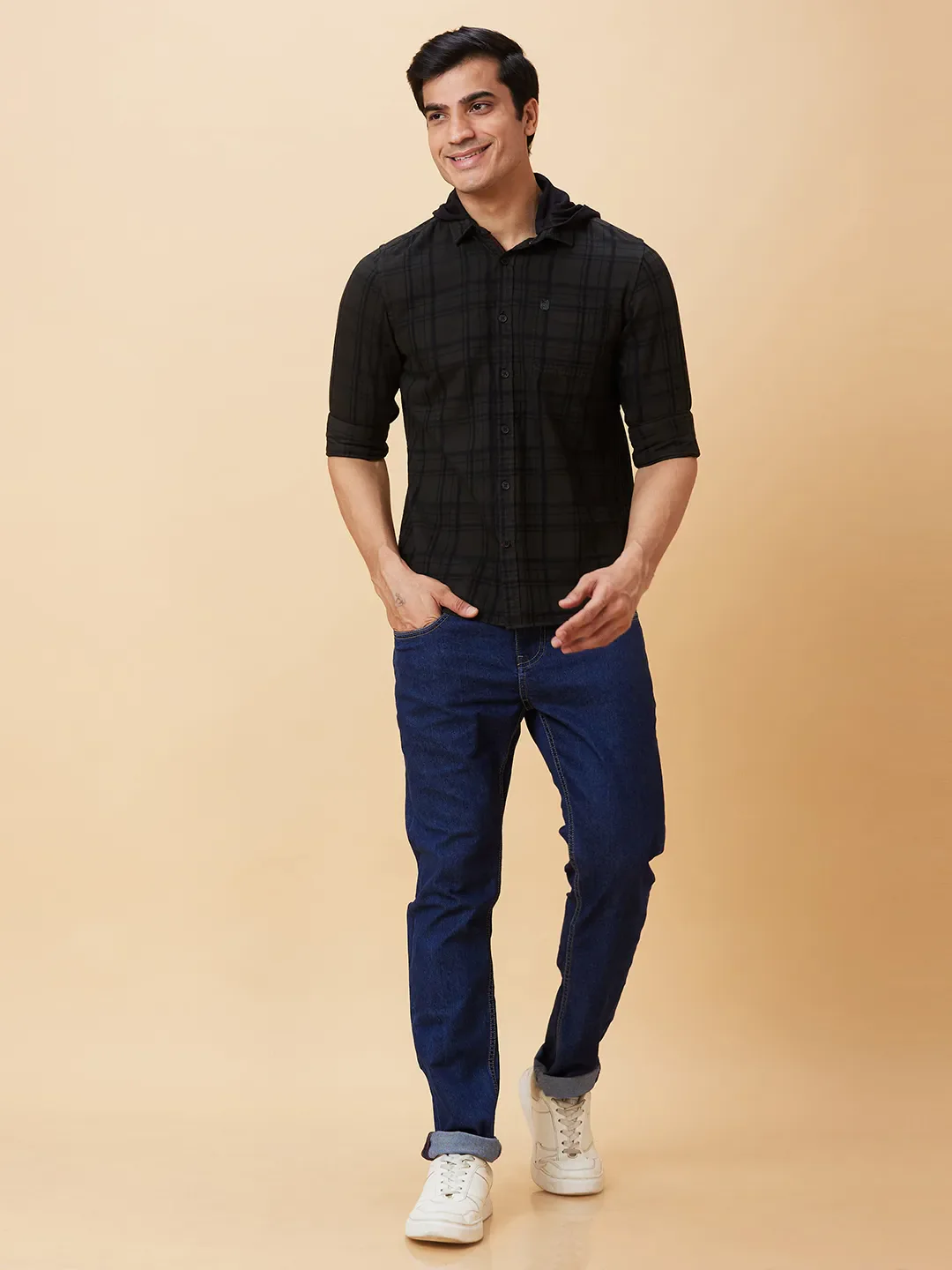 Dark Green Slim Fit Regular Collar Men's Shirt by Being Human Clothing