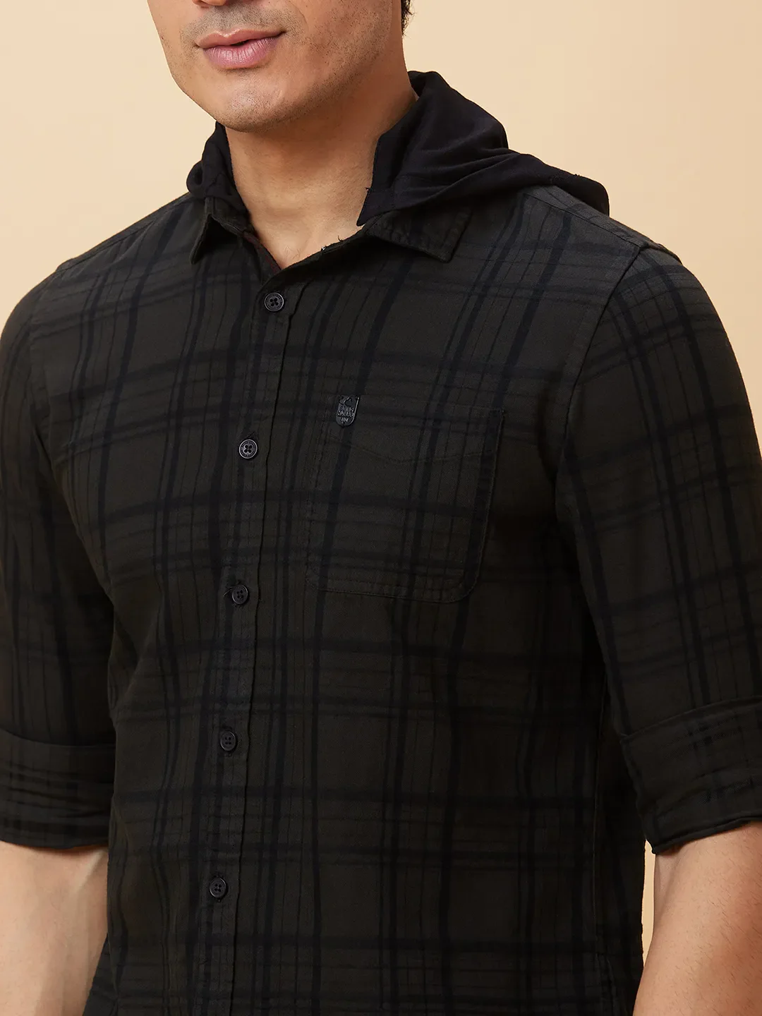 Dark Green Slim Fit Regular Collar Men's Shirt by Being Human Clothing - Image 4
