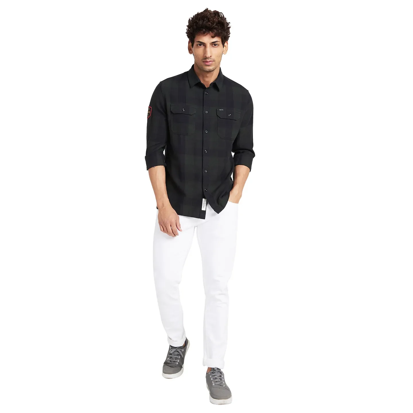 Green Slim Straight Fit Regular Collar Long Sleeves Men's Shirt by Being Human Clothing - Image 2
