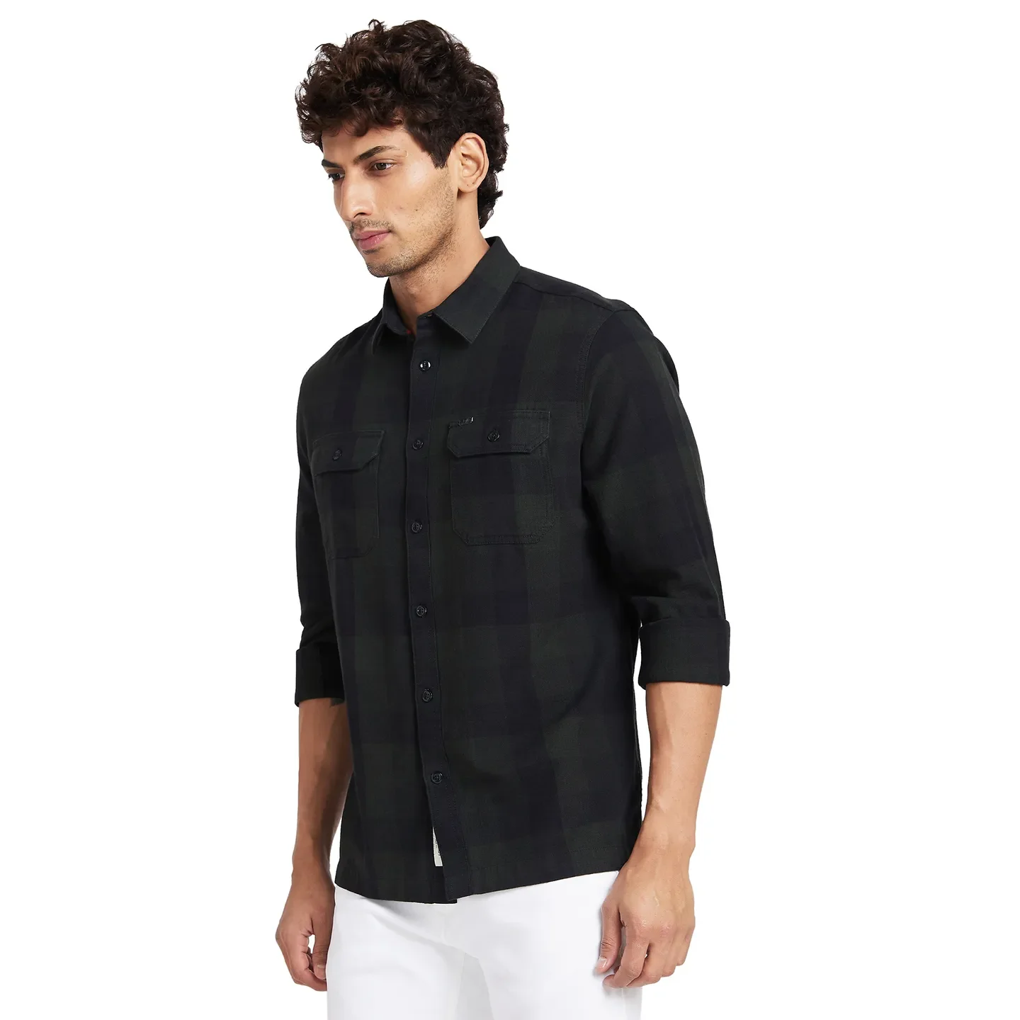 Green Slim Straight Fit Regular Collar Long Sleeves Men's Shirt by Being Human Clothing - Image 3