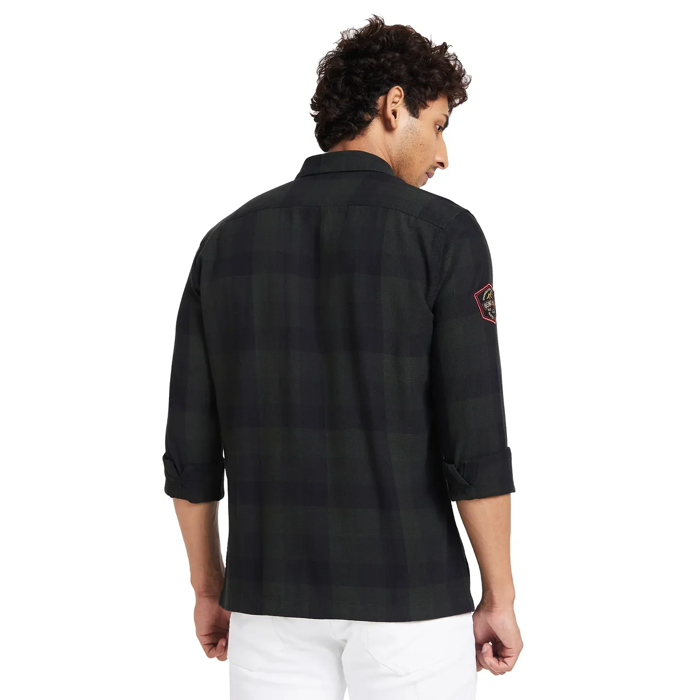 Green Slim Straight Fit Regular Collar Long Sleeves Men's Shirt by Being Human Clothing - Image 4