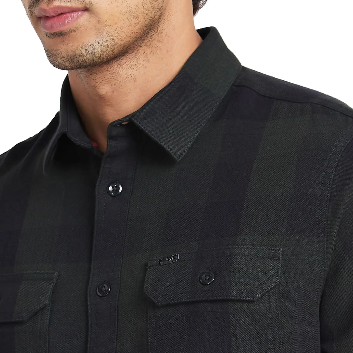 Green Slim Straight Fit Regular Collar Long Sleeves Men's Shirt by Being Human Clothing - Image 5