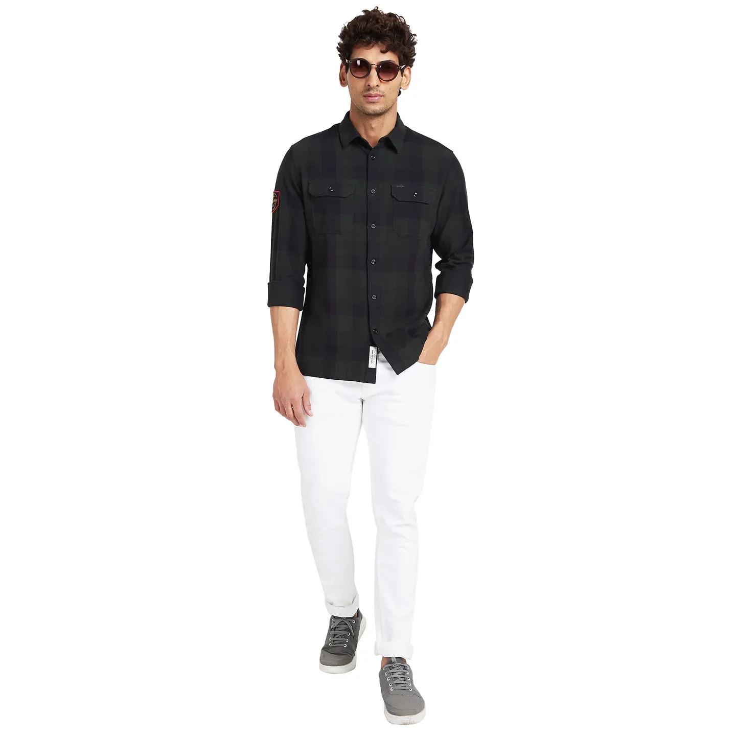 Green Slim Straight Fit Regular Collar Long Sleeves Men's Shirt by Being Human Clothing - Image 6