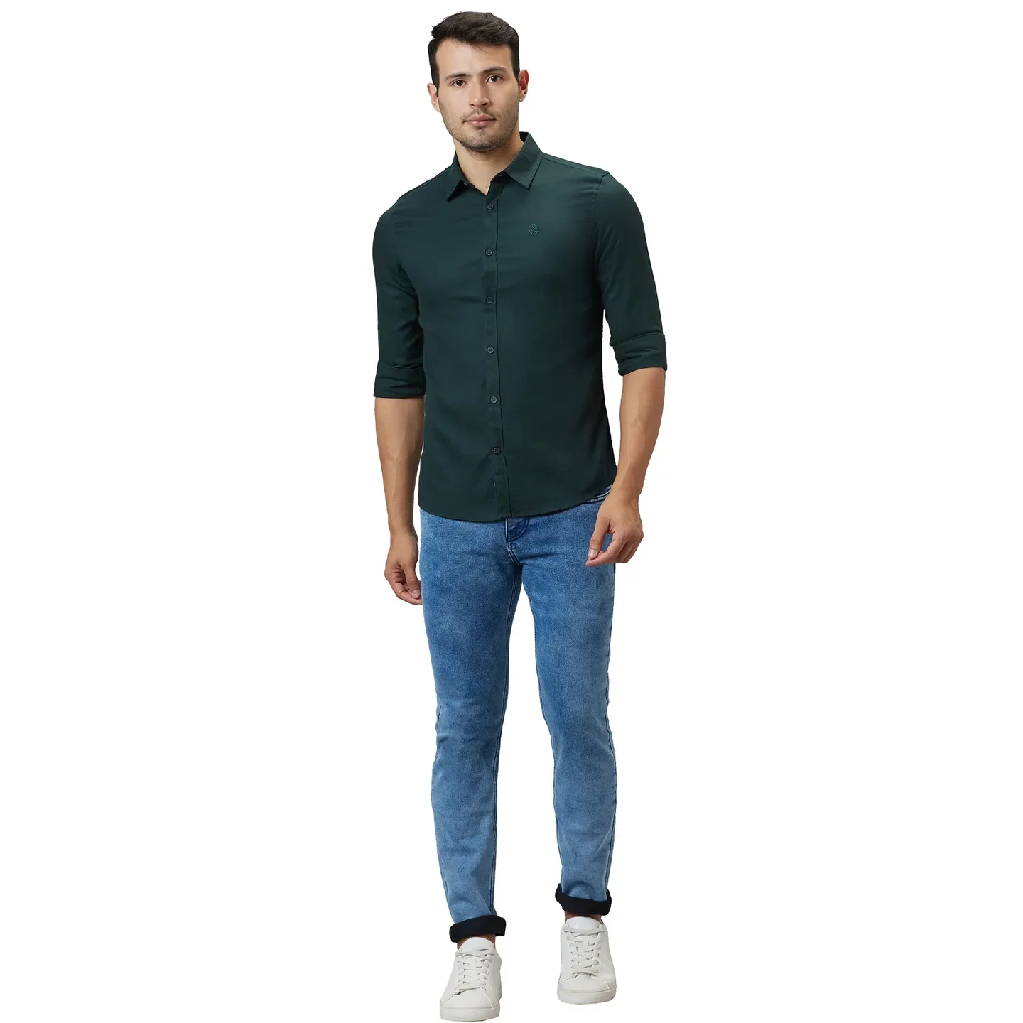 Green Slim Straight Fit Regular Collar Long Sleeves Men's Shirt by Being Human Clothing - Image 2
