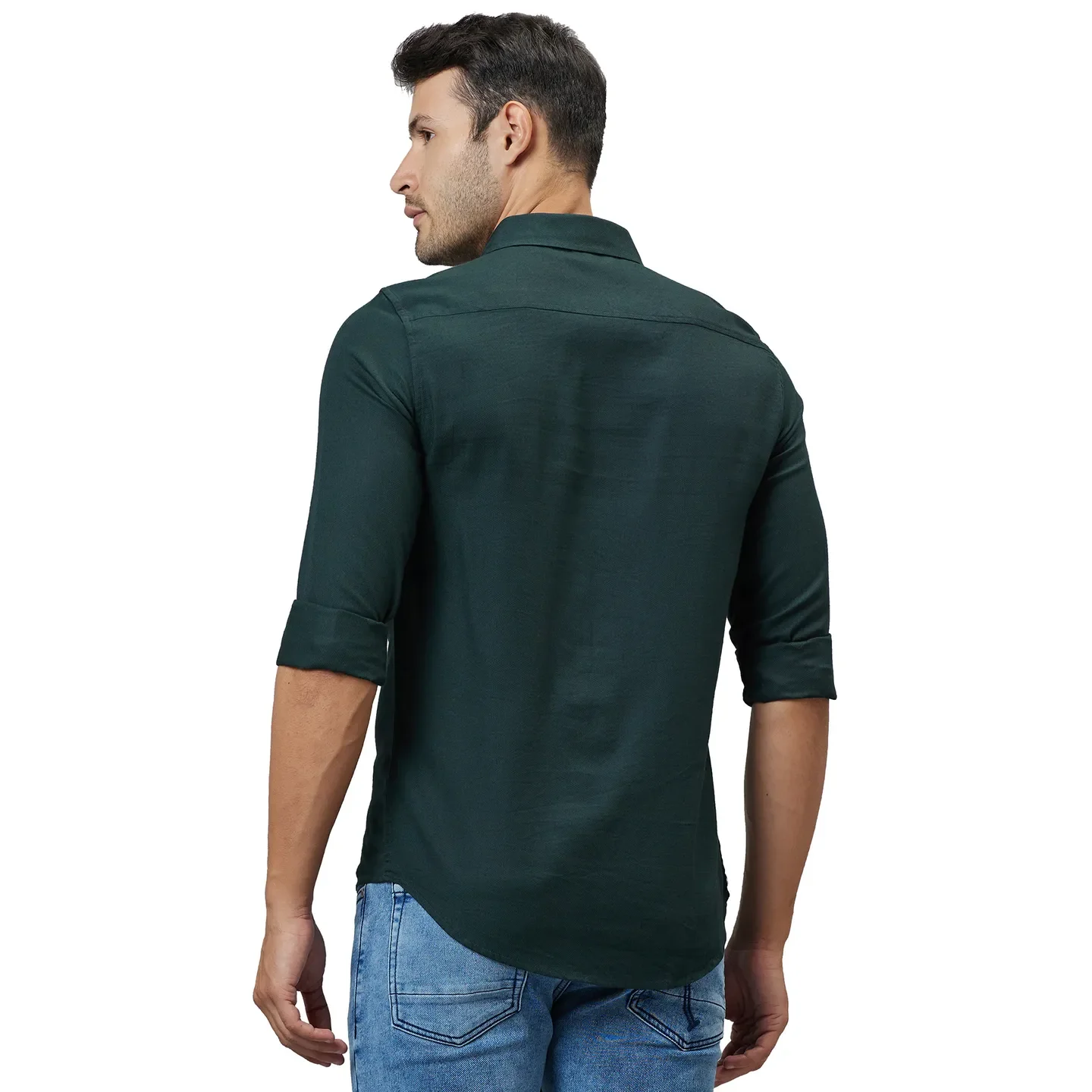 Green Slim Straight Fit Regular Collar Long Sleeves Men's Shirt by Being Human Clothing - Image 3