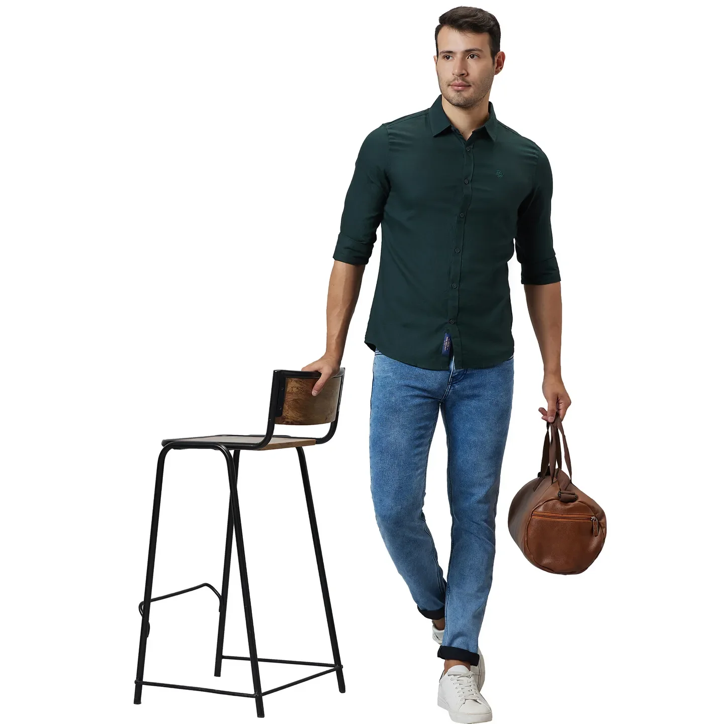 Green Slim Straight Fit Regular Collar Long Sleeves Men's Shirt by Being Human Clothing - Image 6