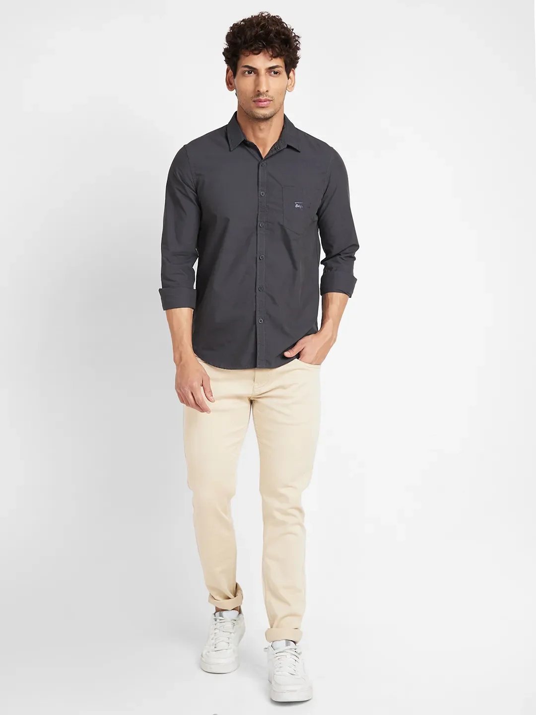 Dark Grey Slim Fit Regular Collar Men's Shirt by Being Human Clothing - Image 2