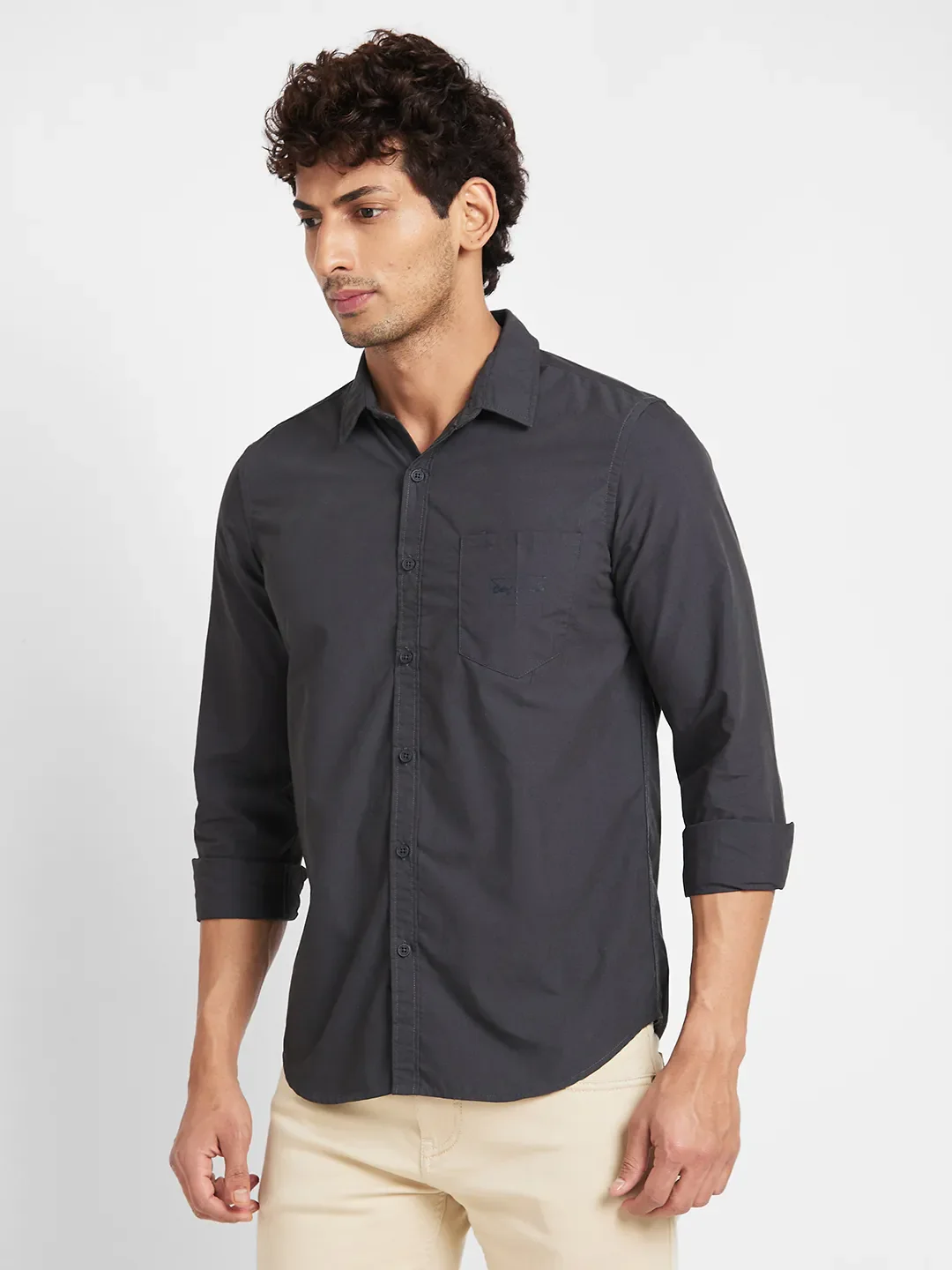 Dark Grey Slim Fit Regular Collar Men's Shirt by Being Human Clothing - Image 3