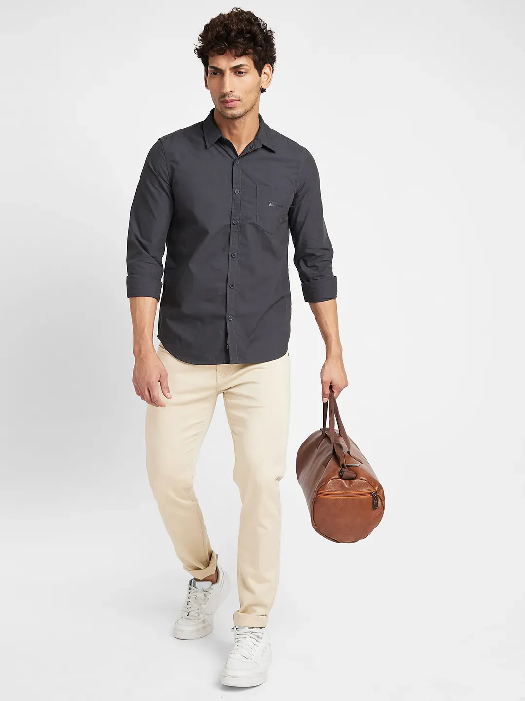 Dark Grey Slim Fit Regular Collar Men's Shirt by Being Human Clothing - Image 6