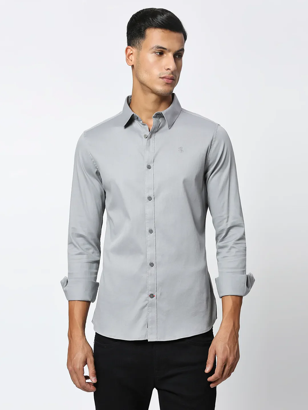 Grey Slim Straight Fit Regular Collar Long Sleeves Men's Shirt by Being Human Clothing
