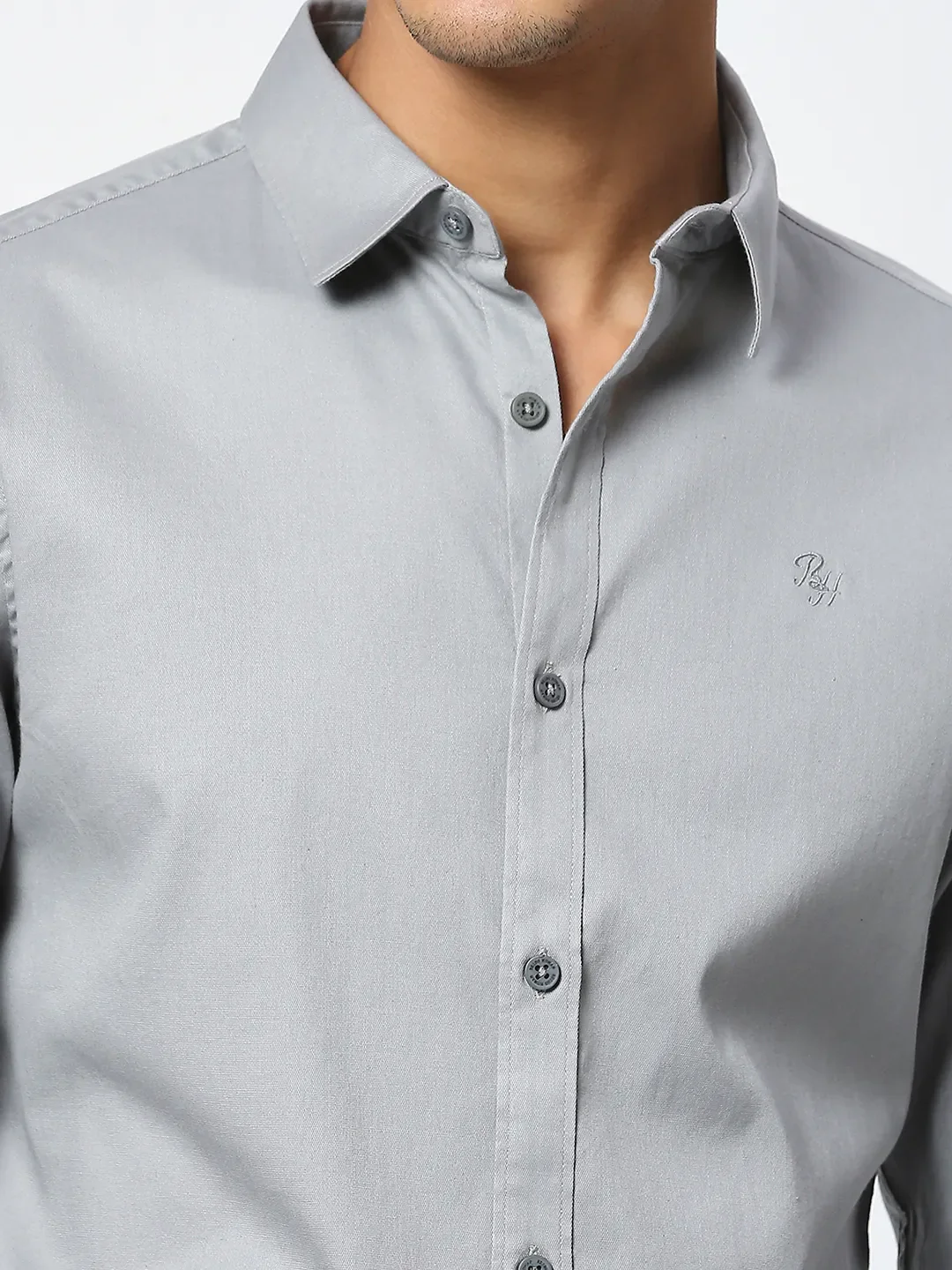 Grey Slim Straight Fit Regular Collar Long Sleeves Men's Shirt by Being Human Clothing - Image 5