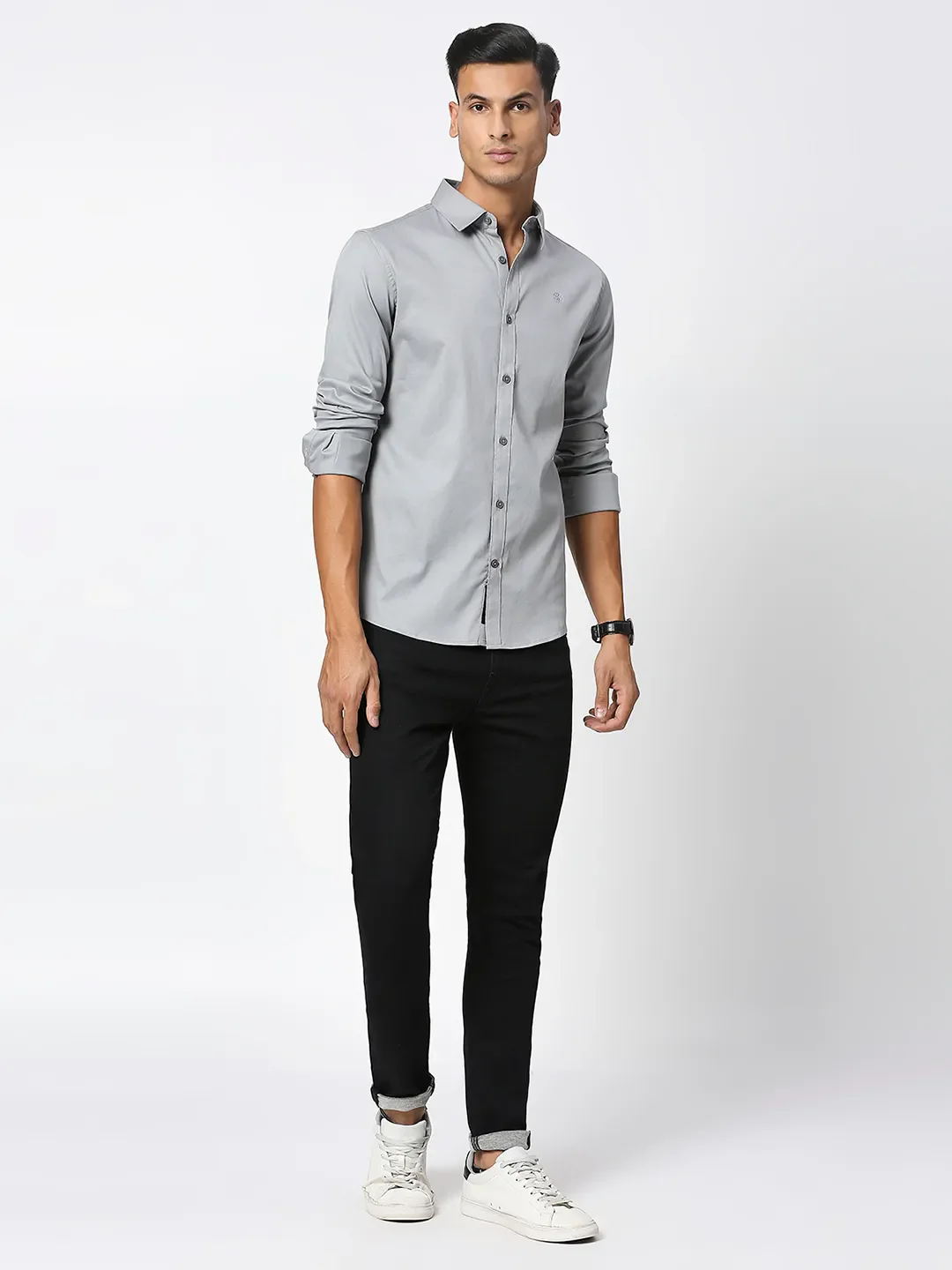 Grey Slim Straight Fit Regular Collar Long Sleeves Men's Shirt by Being Human Clothing - Image 6