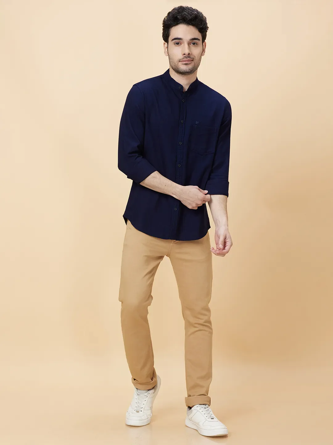 Blue Slim Straight Fit Regular Collar Long Sleeves Men's Shirt by Being Human Clothing - Image 2
