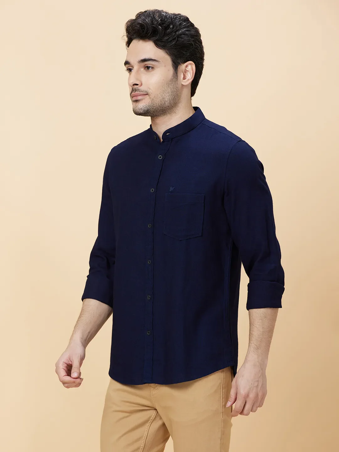 Blue Slim Straight Fit Regular Collar Long Sleeves Men's Shirt by Being Human Clothing - Image 3