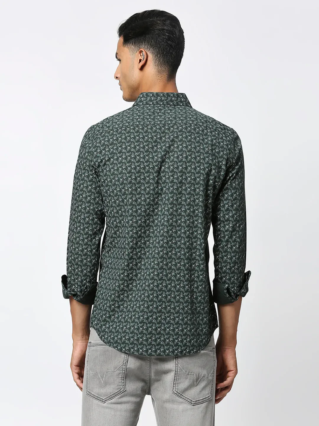 Olive Slim Straight Fit Regular Collar Long Sleeves Men's Shirt by Being Human Clothing - Image 4