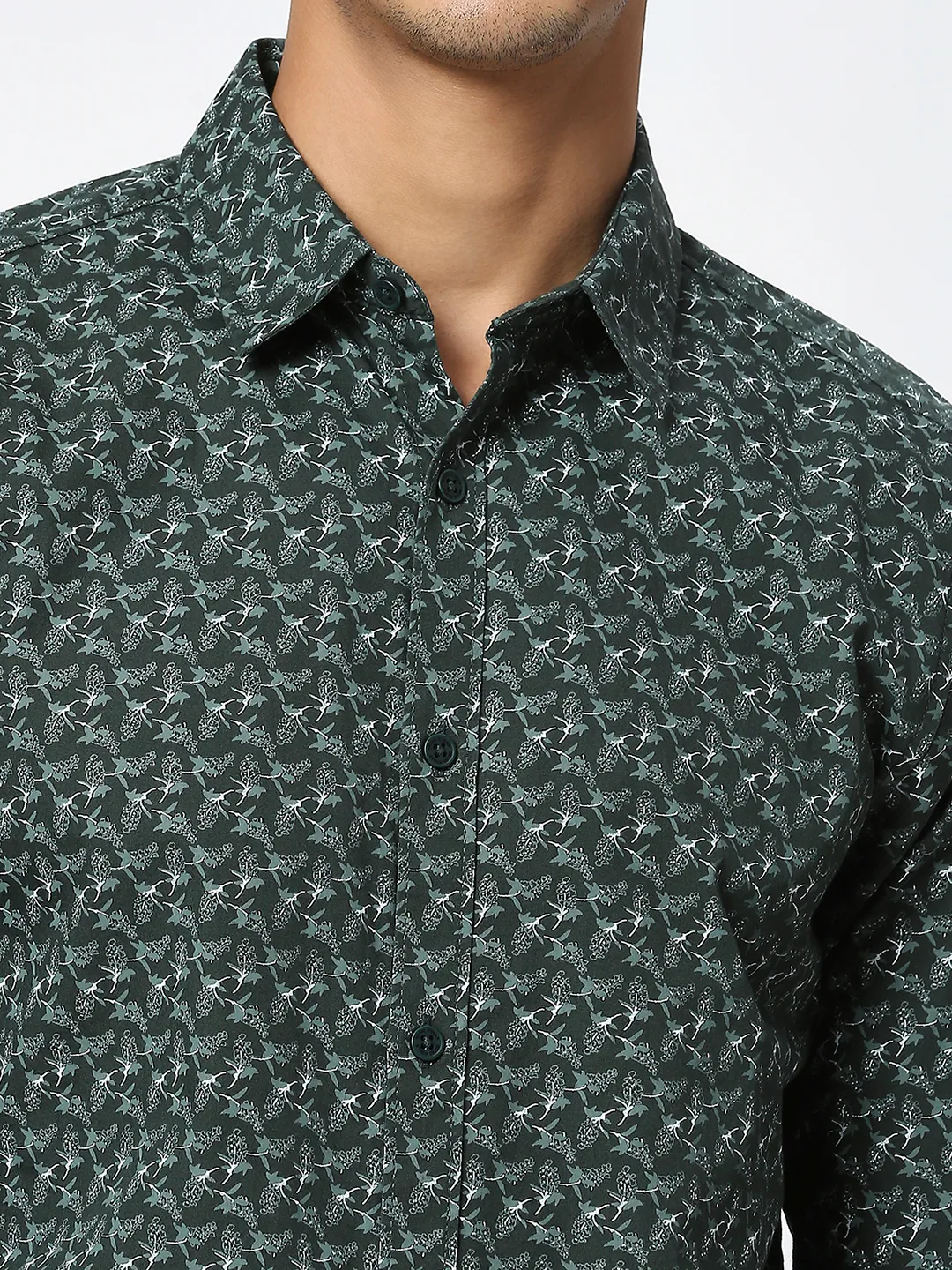 Olive Slim Straight Fit Regular Collar Long Sleeves Men's Shirt by Being Human Clothing - Image 5