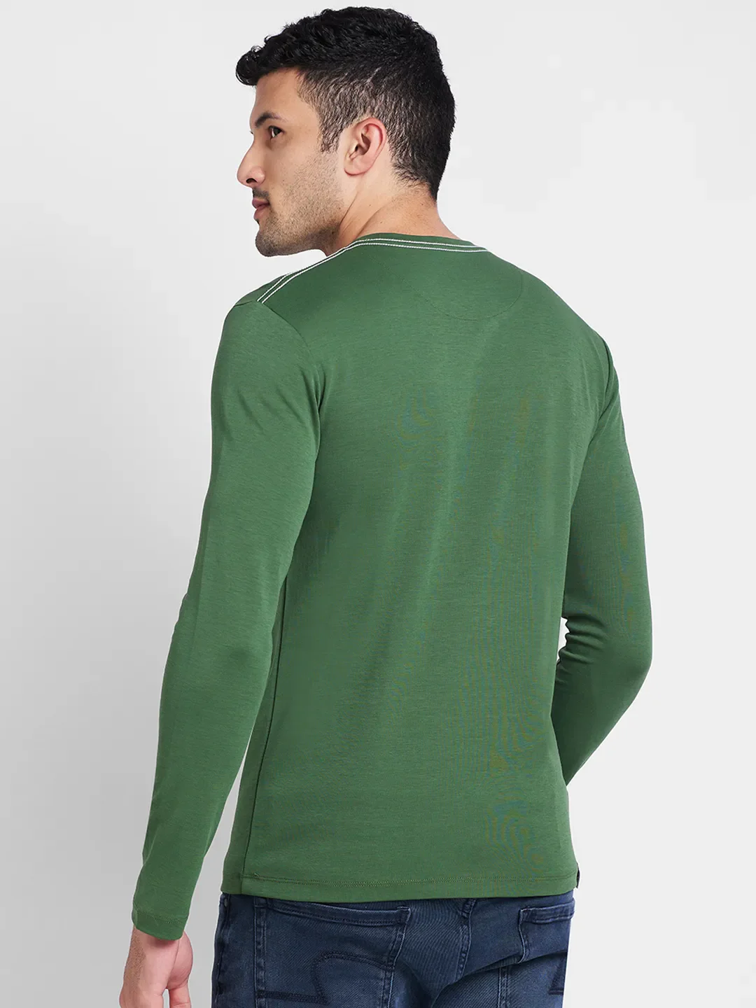 Green Slim Straight Fit Regular Collar Long Sleeves Men's Shirt by Being Human Clothing - Image 3