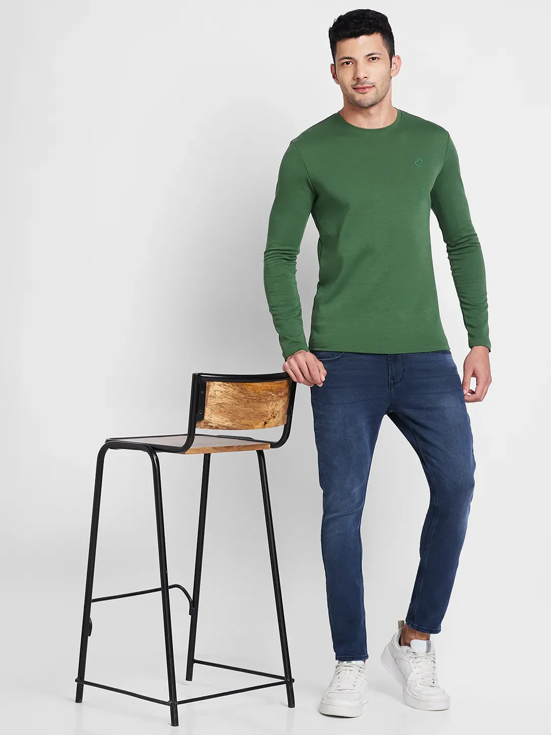 Green Slim Straight Fit Regular Collar Long Sleeves Men's Shirt by Being Human Clothing - Image 6