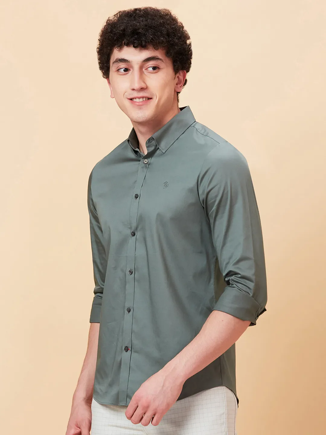 Forest Green Slim Fit Regular Collar Men's Shirt by Being Human Clothing - Image 4