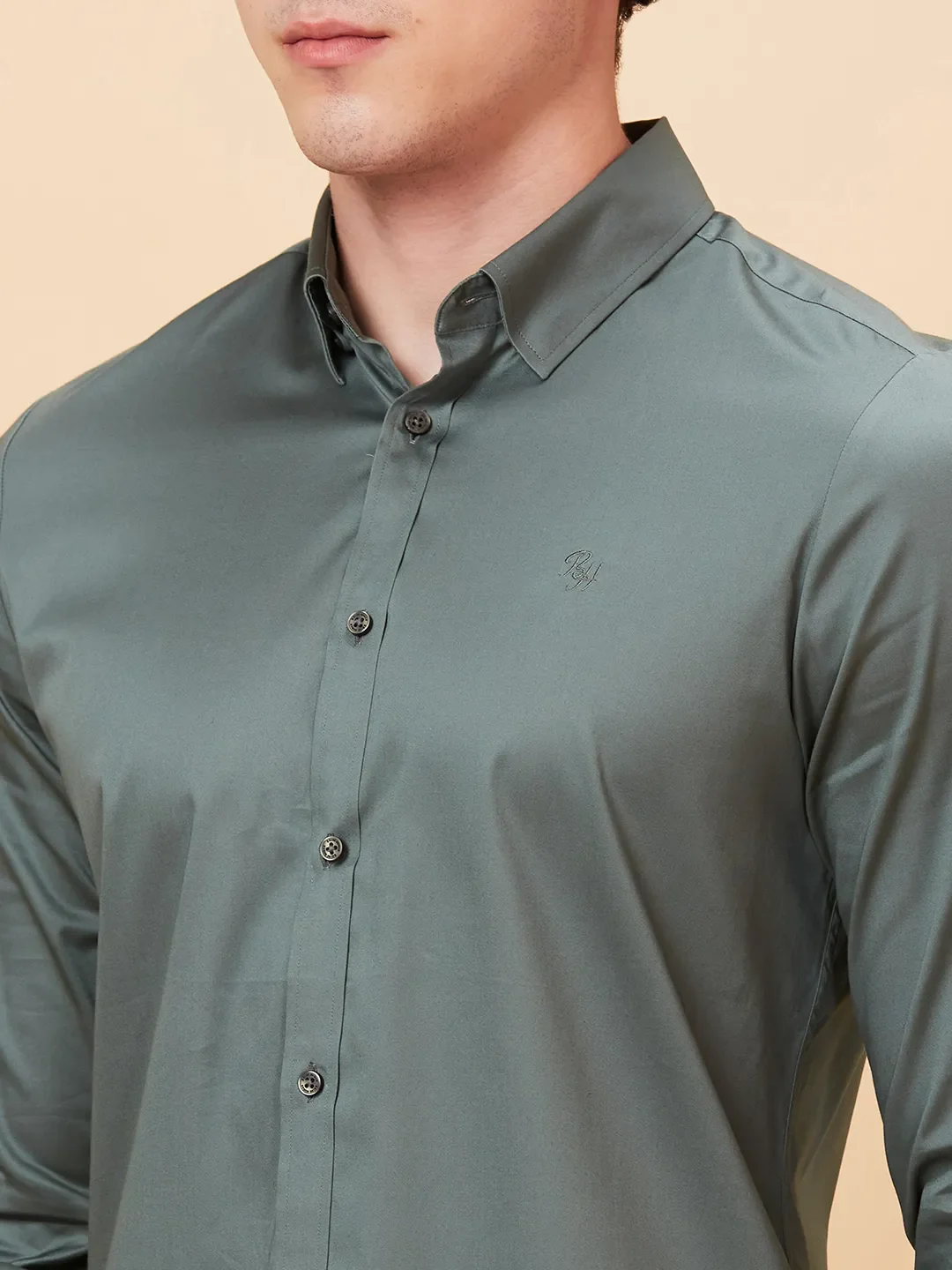 Forest Green Slim Fit Regular Collar Men's Shirt by Being Human Clothing - Image 5