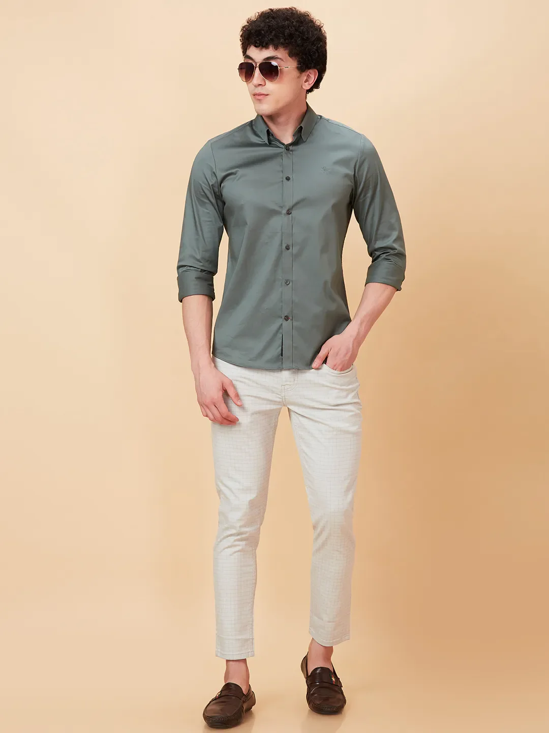 Forest Green Slim Fit Regular Collar Men's Shirt by Being Human Clothing - Image 6