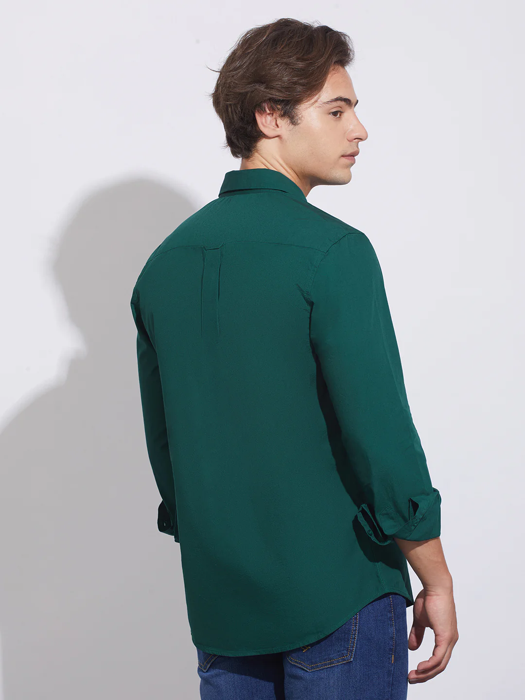Forest Green Slim Fit Regular Collar Men's Shirt by Being Human Clothing - Image 3