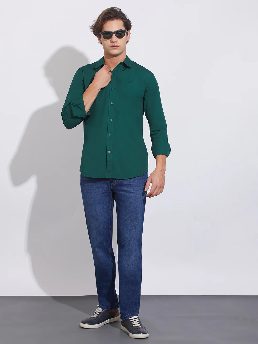 Forest Green Slim Fit Regular Collar Men's Shirt by Being Human Clothing - Image 4