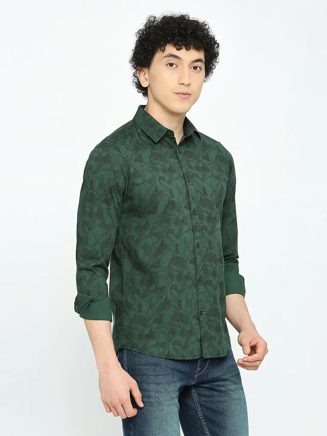 Green Slim Straight Fit Regular Collar Long Sleeves Men's Shirt by Being Human Clothing - Image 3