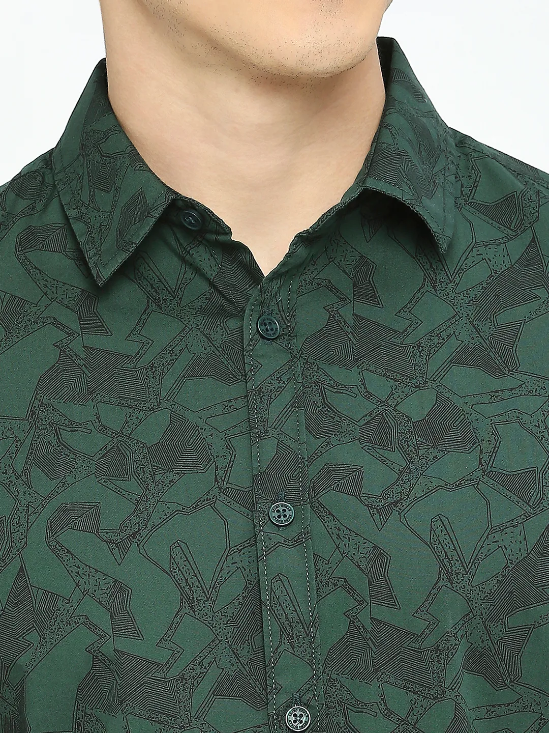 Green Slim Straight Fit Regular Collar Long Sleeves Men's Shirt by Being Human Clothing - Image 5